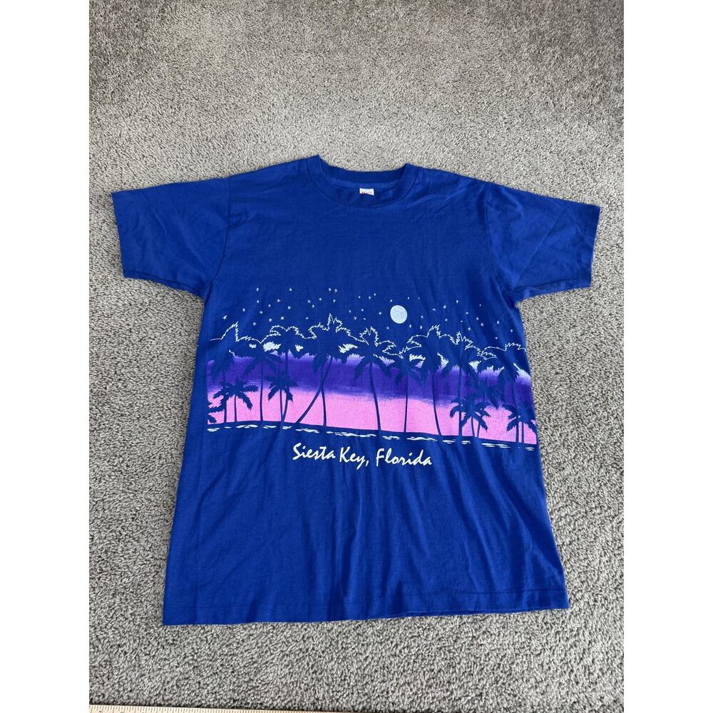 Vintage Siesta Key Florida Shirt Mens Large Blue Palm Trees Graphic Beach Tee